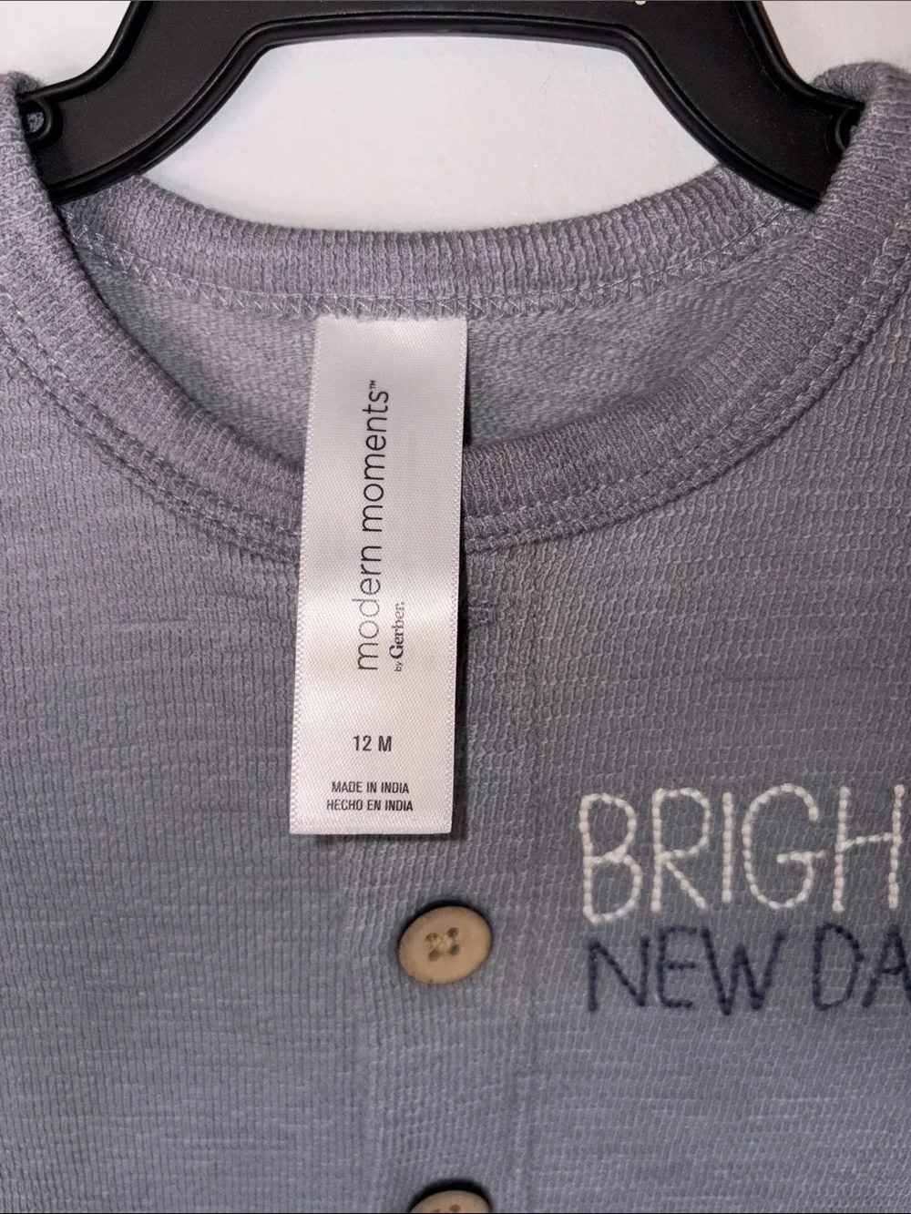 NWT Modern Moments by Gerber Gray Short-Sleeve Romper with 'BRIGHT NEW DAY 12 m